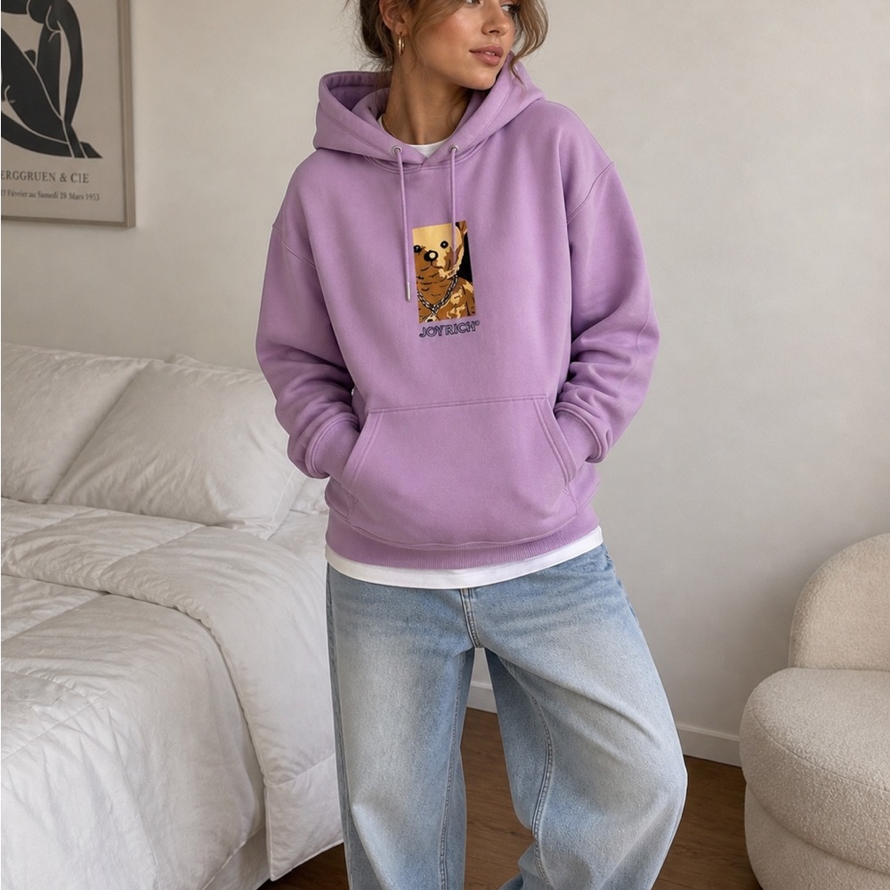 Joyrich Lavender Hoodie with Gold Bear Graphic